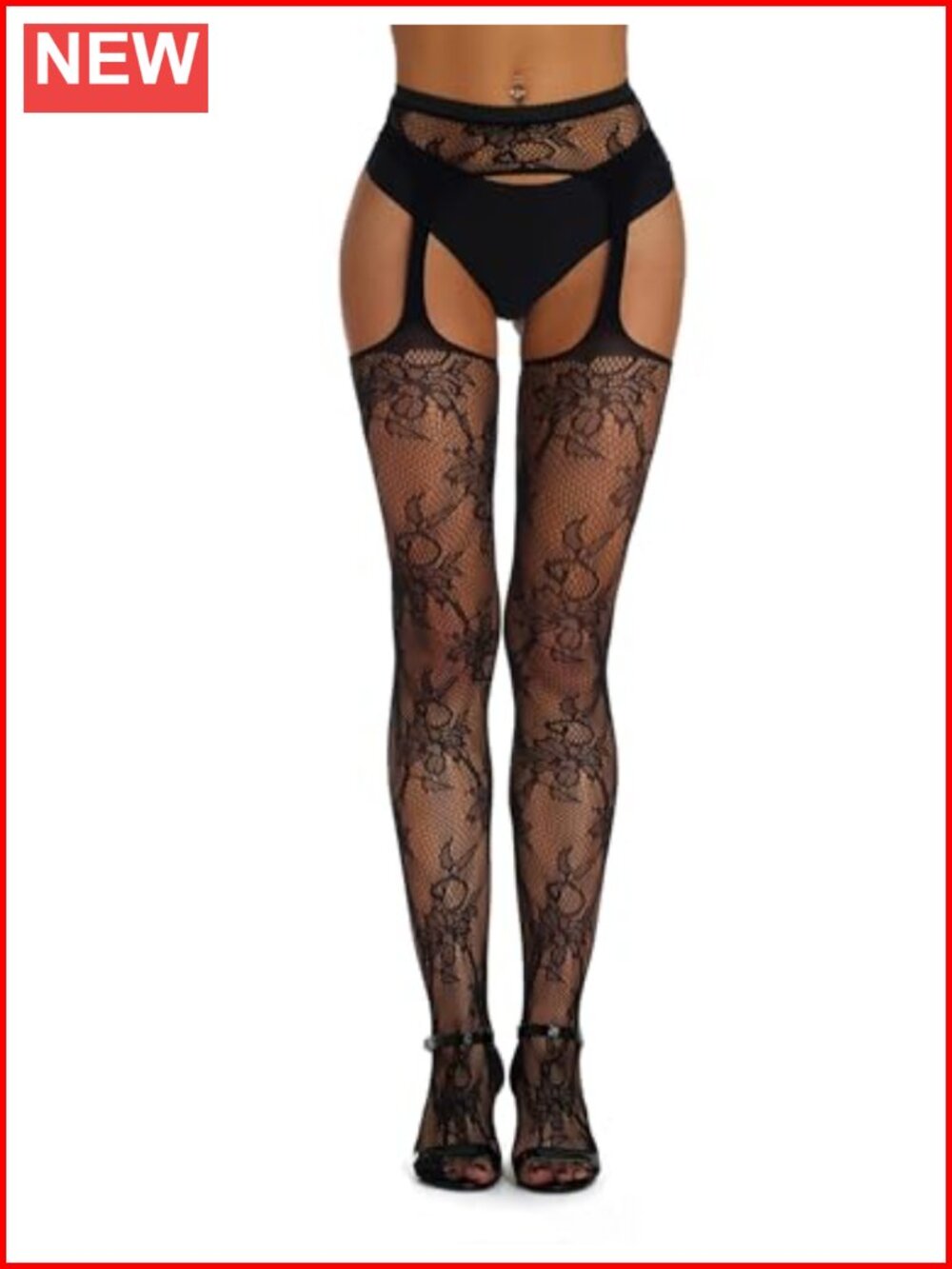 Floral Suspender Fishnet Tights Garter Stockings XS-5XL High Waist Sheer